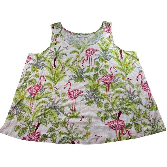 Charter Club 2X Linen Blend Tank Top With Flamingo & Palm Print - Picture 1 of 11